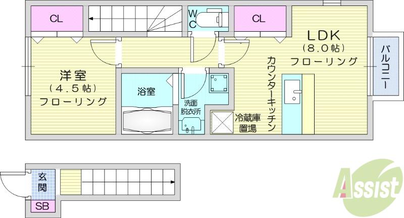TERRACE太子堂(1LDK/2階)の間取り写真