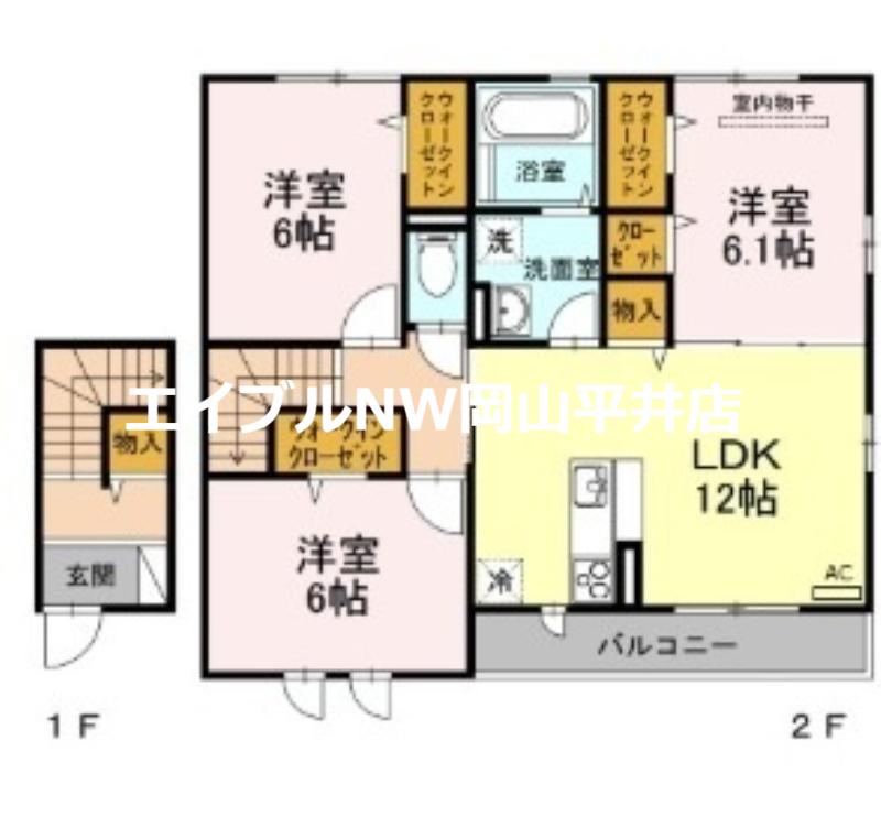 イル ヴィラージュ B棟(3LDK/2階)の間取り写真