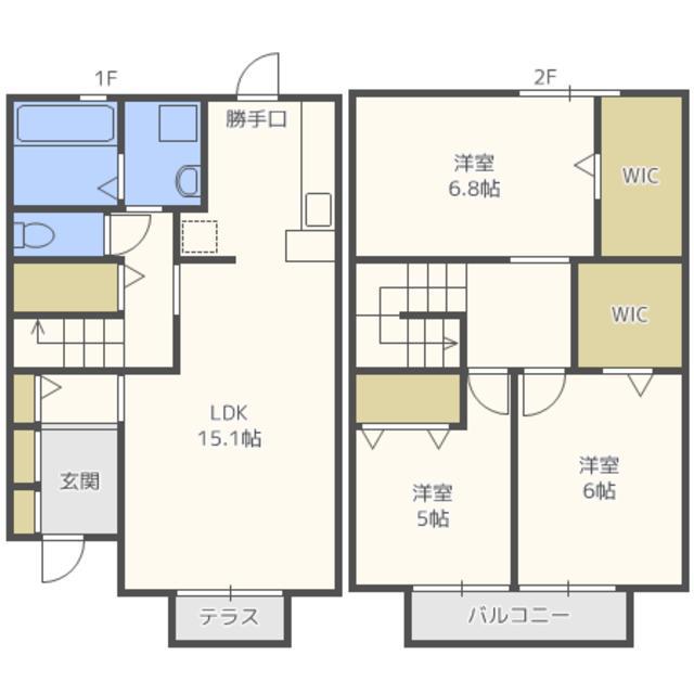 ユニヴェールB棟(3LDK/1階)の間取り写真