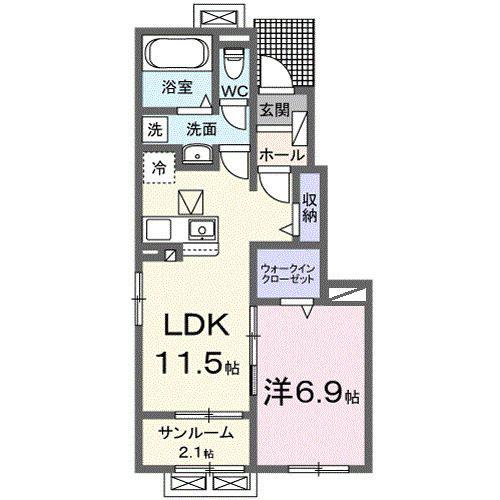 ビレッジハイマウンテンB(1LDK/1階)の間取り写真