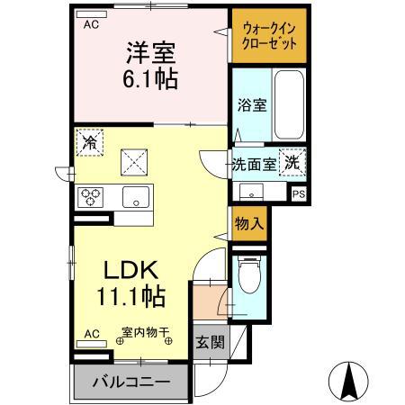 LIBERTE国立(1LDK/1階)の間取り写真