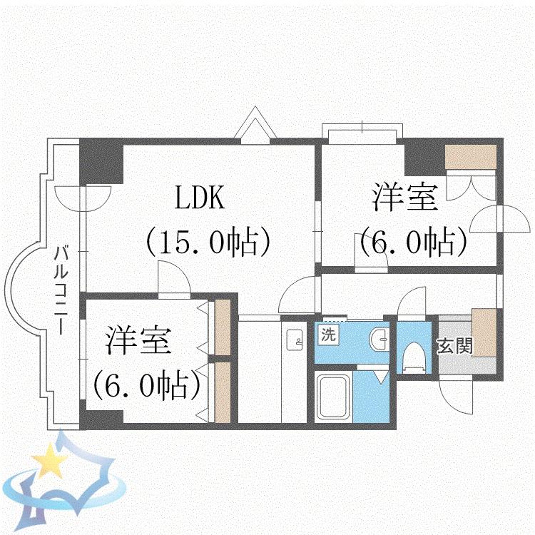 アークヒルズ中島公園(2LDK/6階)の間取り写真