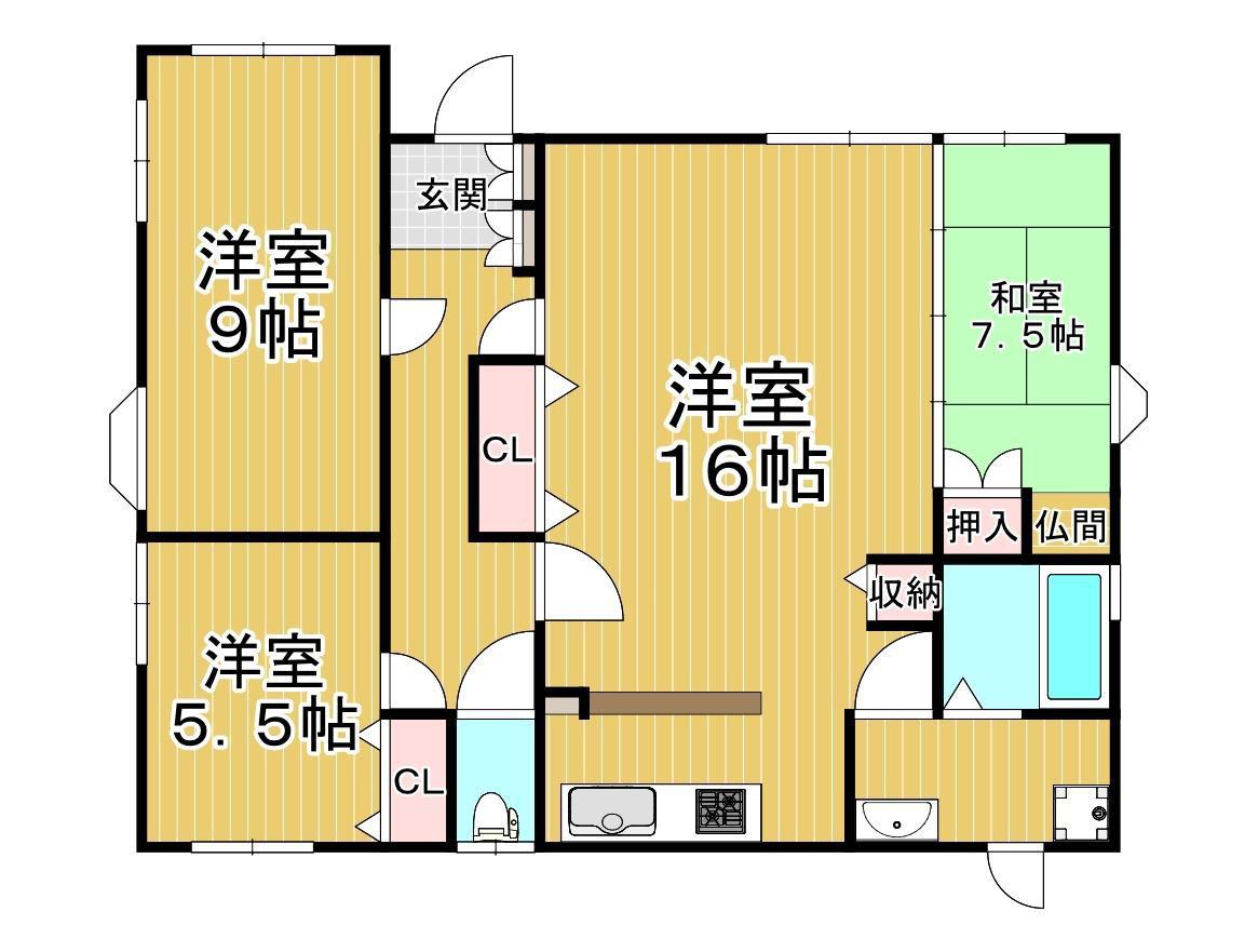 フラット連広(3LDK/1階)の間取り写真