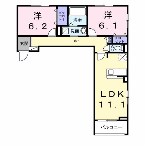 ルピナスHOSHIDA(2LDK/2階)の間取り写真