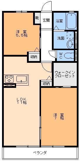 モダンローズ(2LDK/2階)の間取り写真