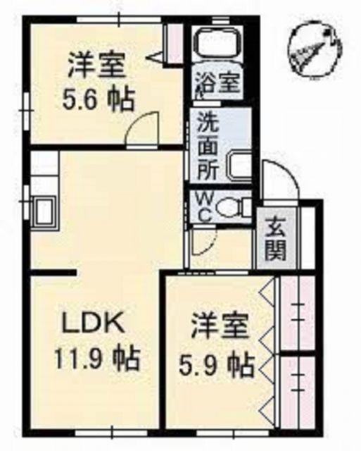 ディアス和田(2LDK/1階)の間取り写真