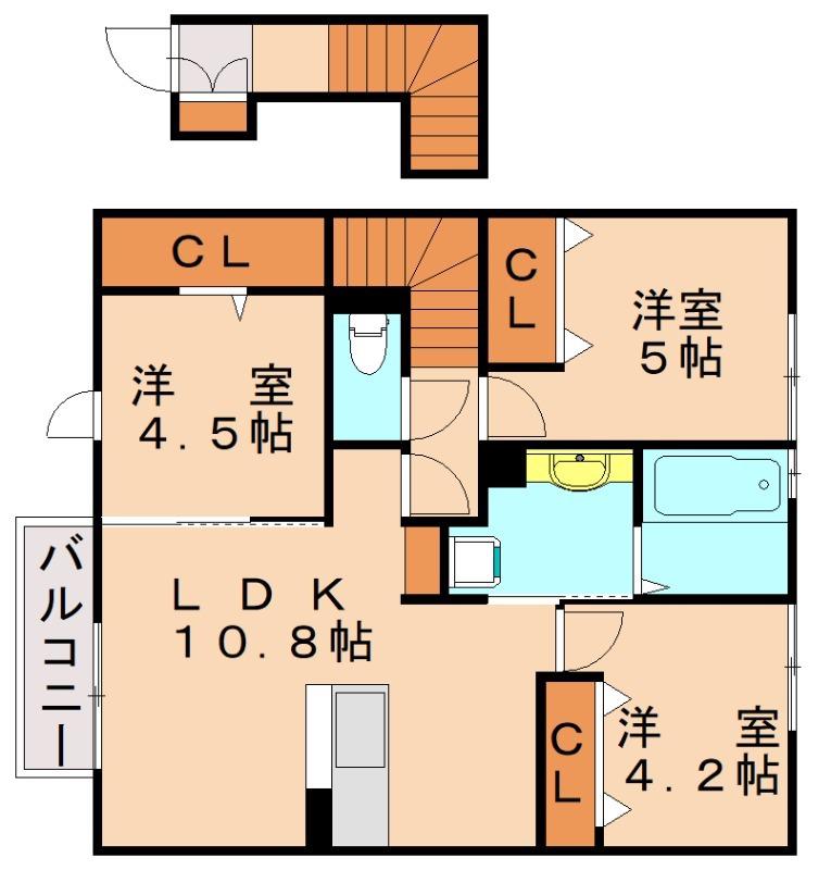 サンヒルズ愛坂 B棟(3LDK/2階)の間取り写真