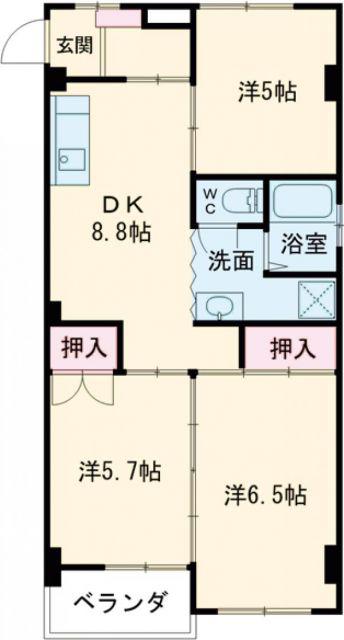 コーポ菊川(3DK/4階)の間取り写真
