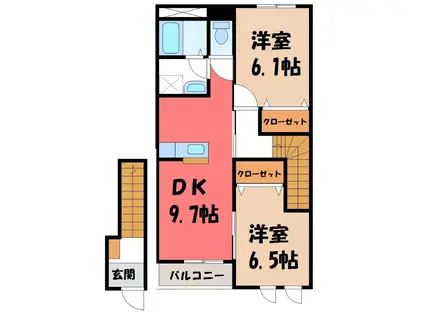 フォレストII(2DK/2階)の間取り写真