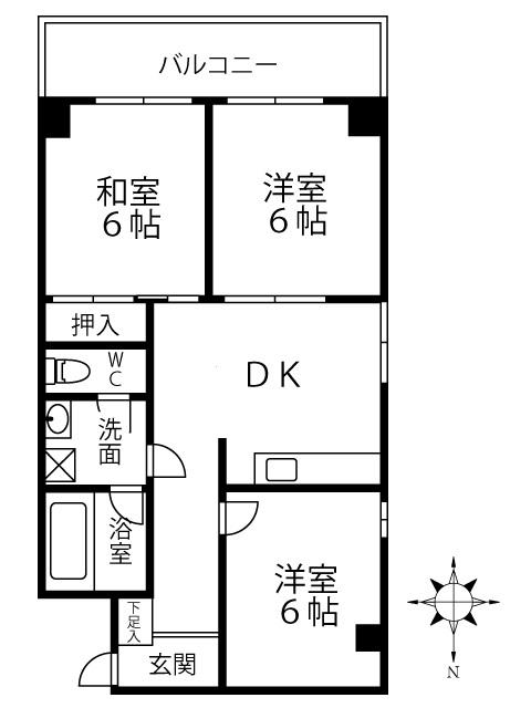 フラワーハイツツボイ(3DK/2階)の間取り写真