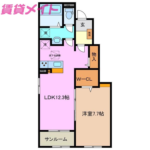 デタント A(1LDK/1階)の間取り写真
