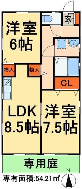 ＪＲ常磐線 松戸駅 徒歩12分 3階建 築27年(2DK/1階)の間取り写真