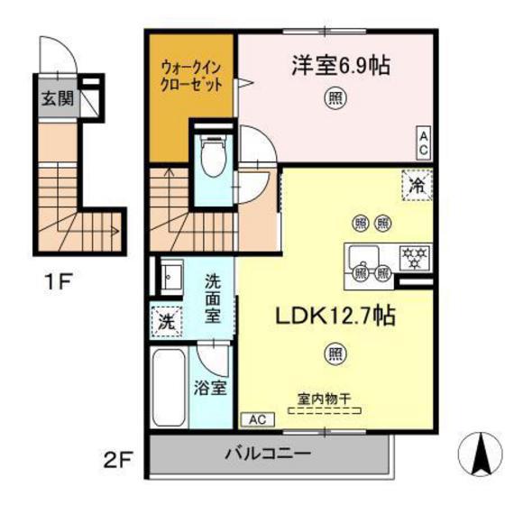パーク・ボヌール D棟(1LDK/2階)の間取り写真