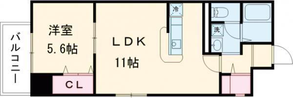 西蟹屋KKビル(1LDK/6階)の間取り写真