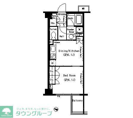 パークアクシス目黒本町(1DK/2階)の間取り写真