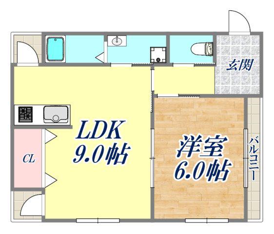 ハイム北夙川Ⅰ(1LDK/3階)の間取り写真