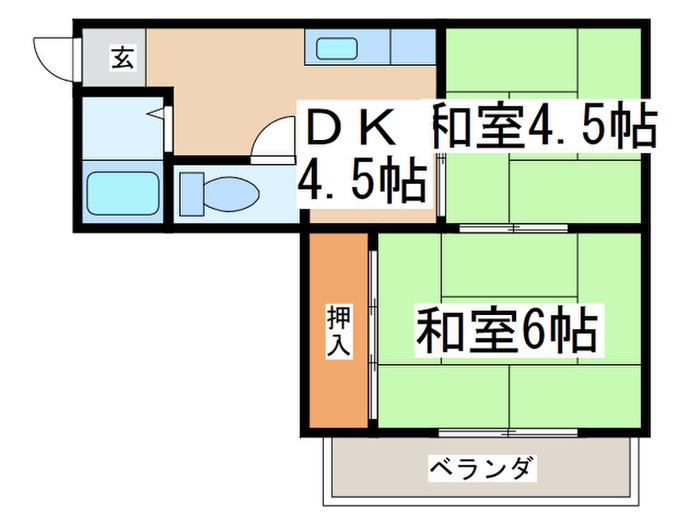 マンションサンエース(2DK/4階)の間取り写真