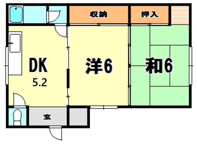 西尾文化(2DK/1階)の間取り写真