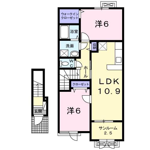 プリーマヴィラVI(2LDK/2階)の間取り写真
