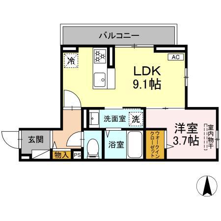 ディー パイナ松見町(1LDK/2階)の間取り写真