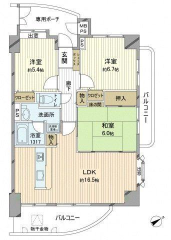 ライオンズマンション白島九軒町(3LDK/5階)の間取り写真