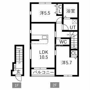 VERTEX市原II(2LDK/2階)の間取り写真