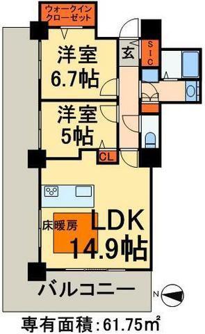 ロイヤルパークスタワー南千住(2LDK/16階)の間取り写真