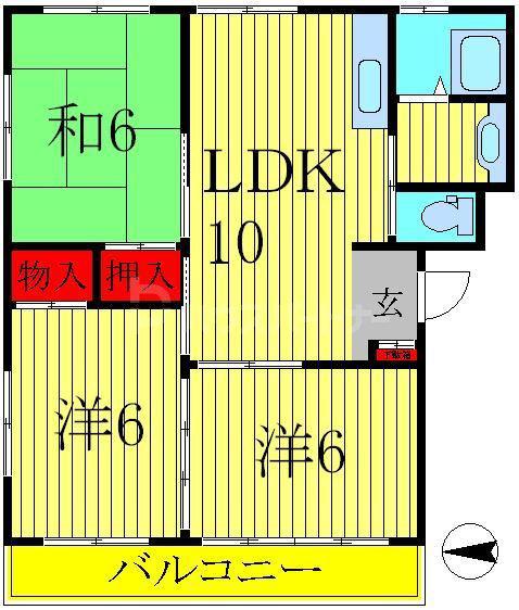 第3関東マンション(3LDK/4階)の間取り写真
