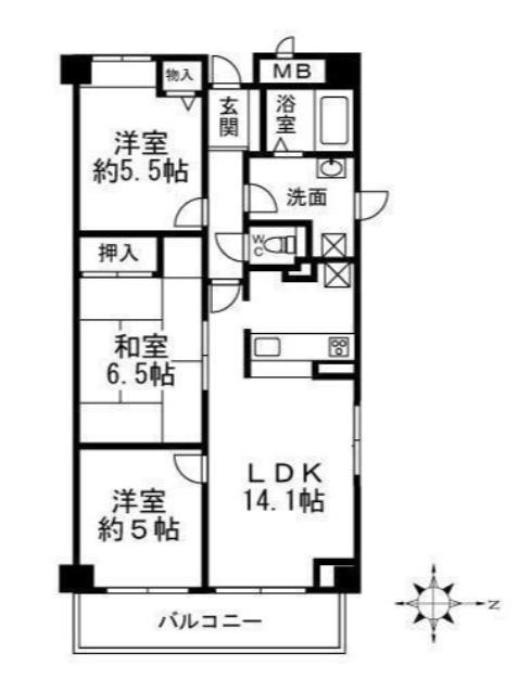ローズコーポ塚口(3LDK/3階)の間取り写真