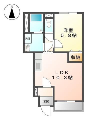 ヴィーブル東二見(1LDK/1階)の間取り写真