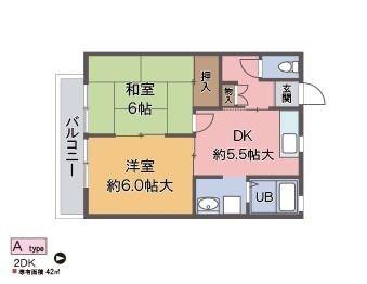 カーサオクムラ(2DK/2階)の間取り写真