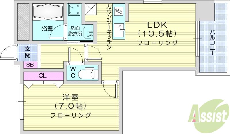 ドゥーエ仙台イーストⅡ(1LDK/9階)の間取り写真