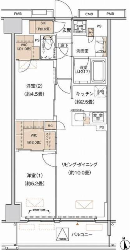 プライムネクサス大森北(2LDK/2階)の間取り写真
