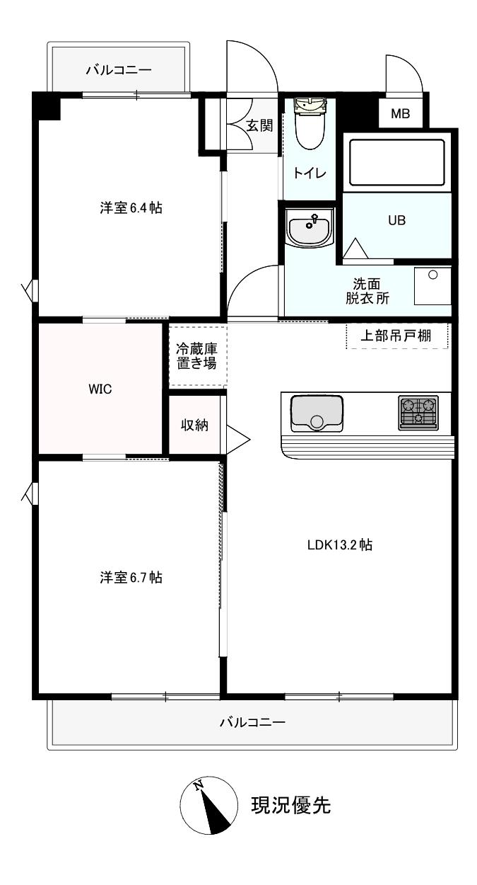エンパイヤ FOUR 保田窪(2LDK/2階)の間取り写真