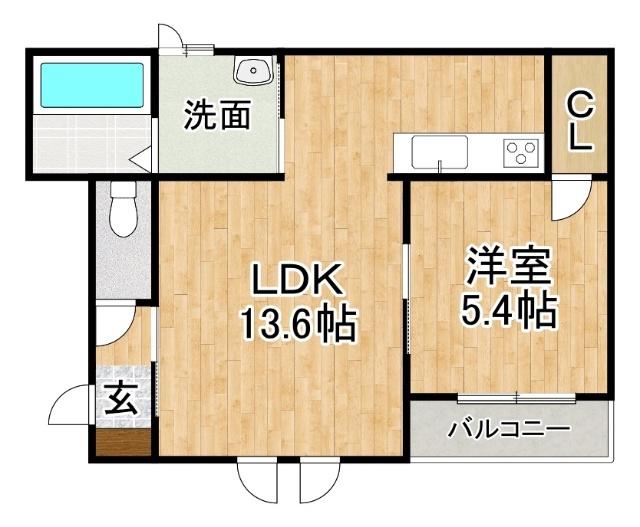 TOMS HILL(1LDK/3階)の間取り写真