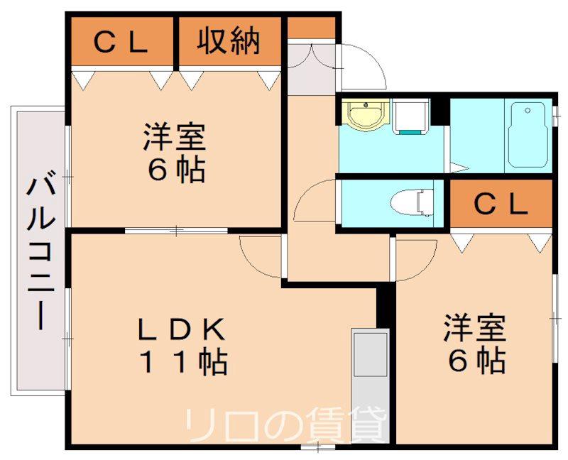 セジュール岩瀬(2LDK/1階)の間取り写真