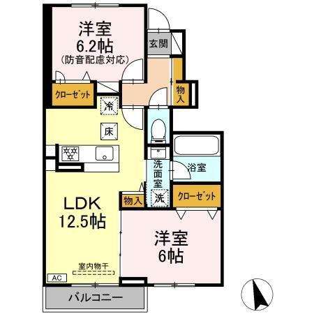アヴァンセ横浜小机(2LDK/1階)の間取り写真