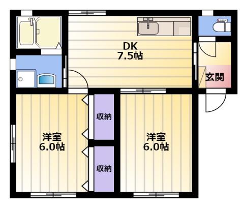 シオミサンハイツA(2DK/1階)の間取り写真