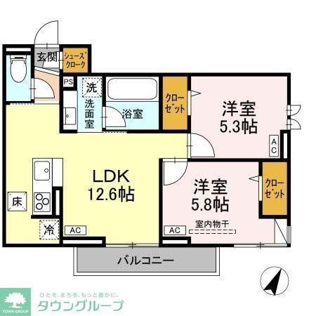 ASSET-COURT立川上砂町5丁目 B棟(2LDK/1階)の間取り写真