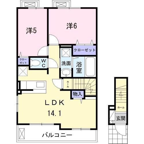 モナミB(2LDK/2階)の間取り写真