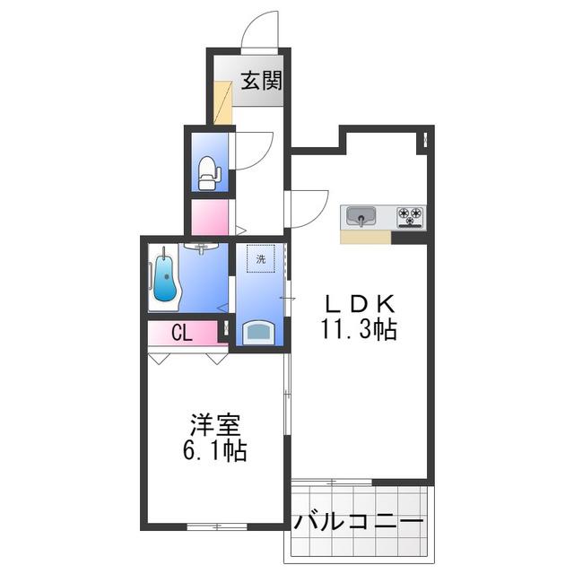 グランヴェール泉ヶ丘V(1LDK/1階)の間取り写真