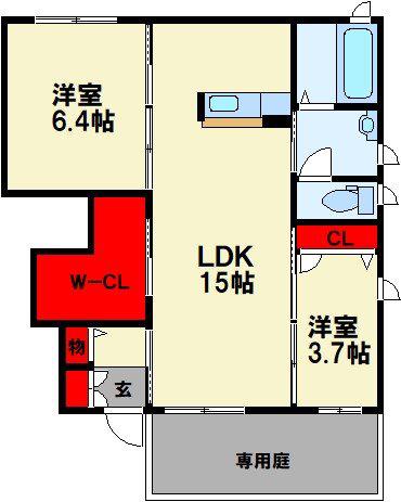 ガーデンコート花宅 C棟(2LDK/1階)の間取り写真