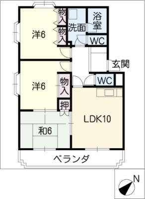 サンハイツ如意申(3LDK/1階)の間取り写真
