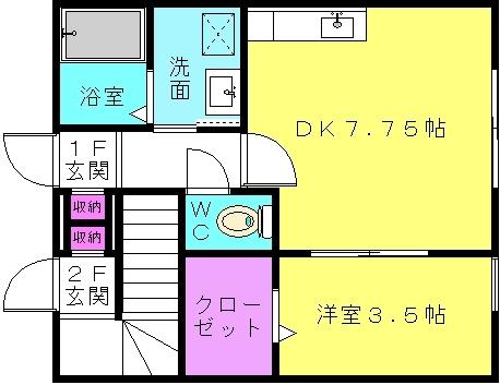 ラ・シェール(1DK/1階)の間取り写真