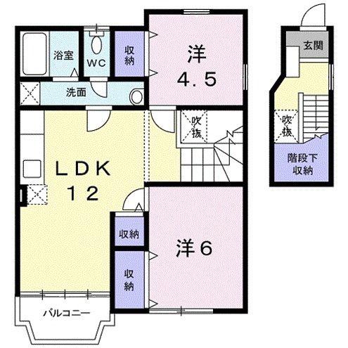 ヴィレッジハウスI(2LDK/2階)の間取り写真