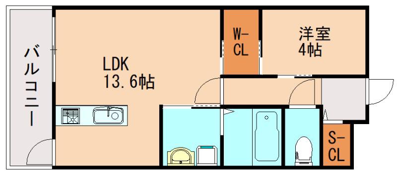 ルグラン飯塚中央リバーテラス(1LDK/13階)の間取り写真