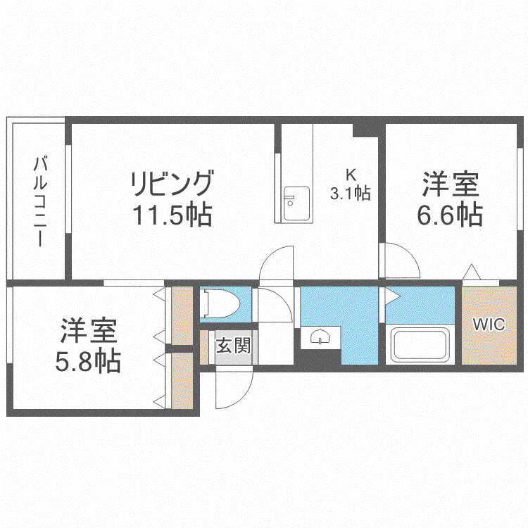 グラシア山鼻(2LDK/4階)の間取り写真