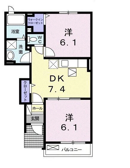 メゾンハナブサII(2DK/1階)の間取り写真