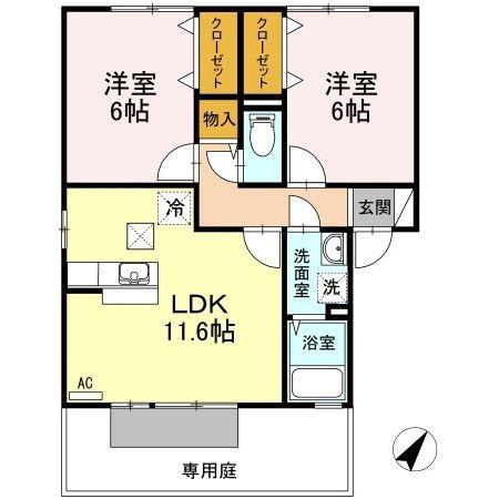 フォレストA(2LDK/1階)の間取り写真