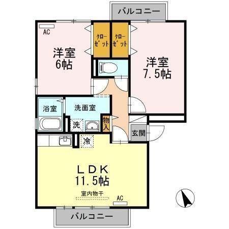 マンマミーヤC棟(2LDK/2階)の間取り写真